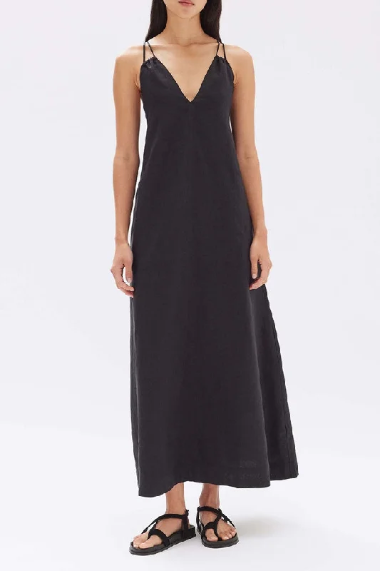Assembly Fiona Linen Midi Dress Black Floral Midi Skirt