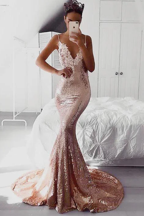 Rose Gold Sequins Mermaid Evening Dress Lush Sequin Dress